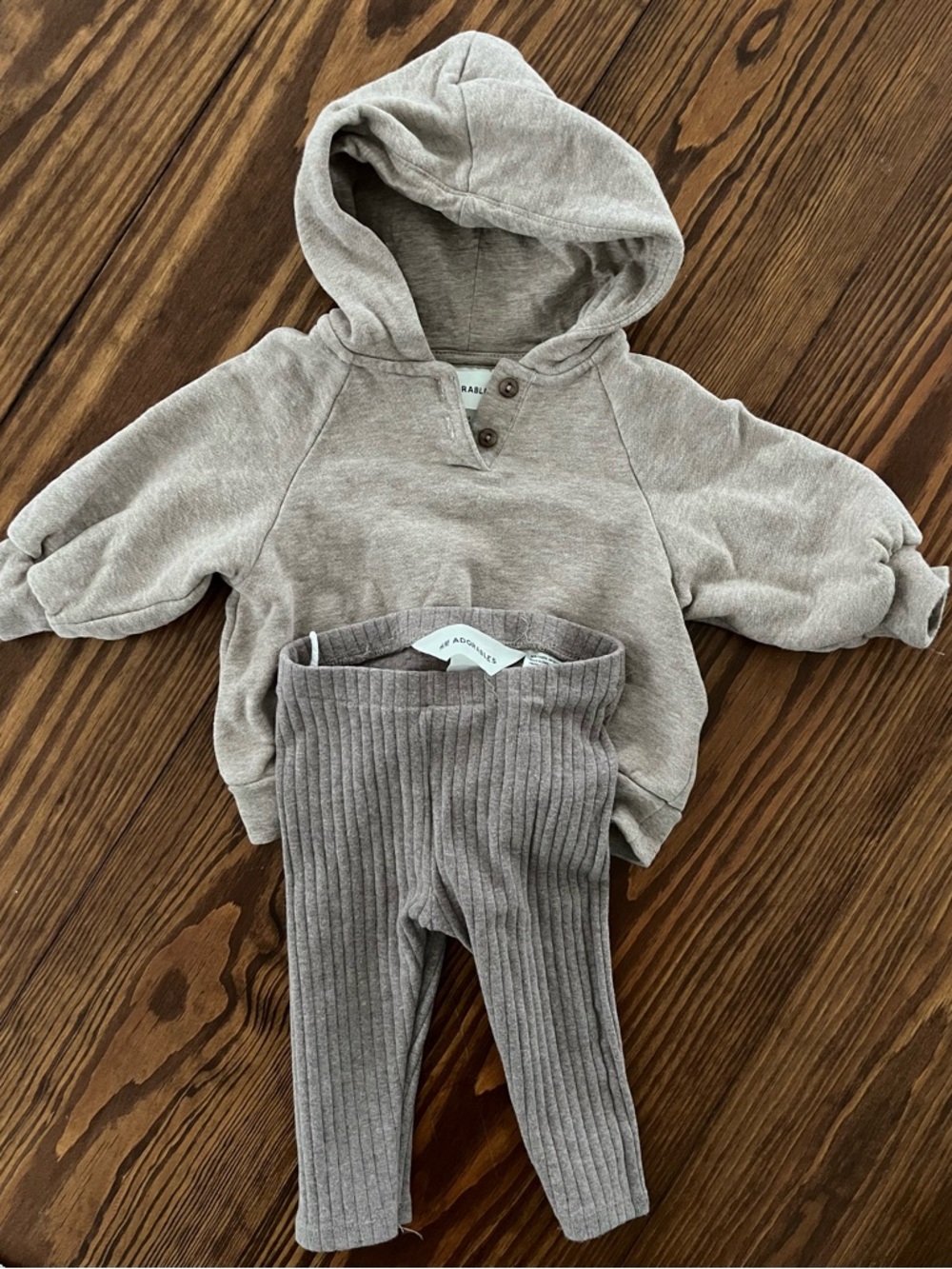 H&M Toddler Hoodie and Ribbed Leggings Set in Light Taupe